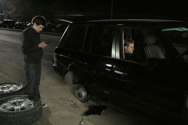 Seth and Ryan in broken down car